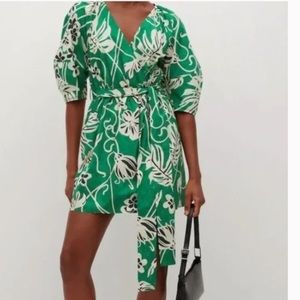 Mango Green Floral Mini Dress M